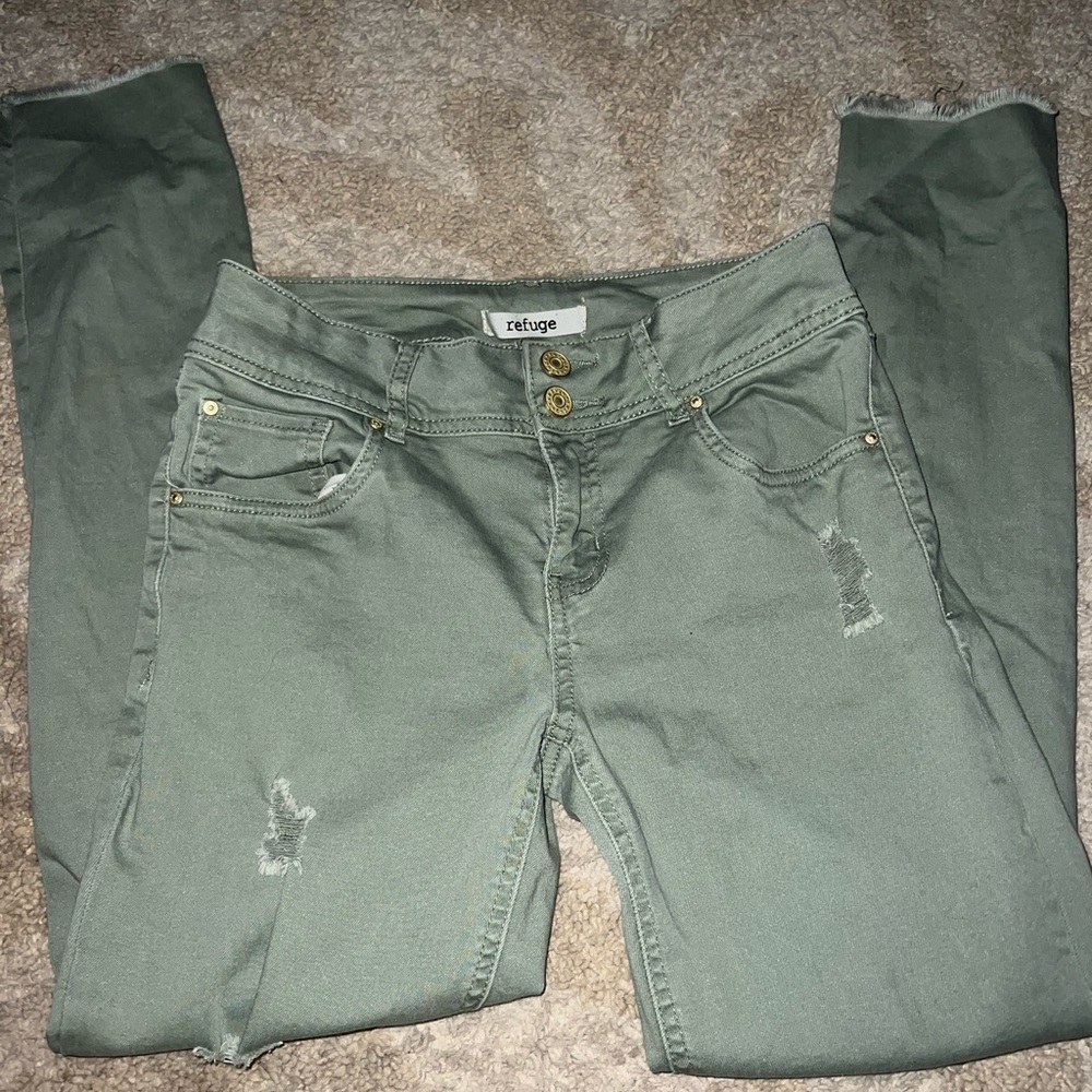 Refuge High Waisted Jeans | Army Green | Size 4